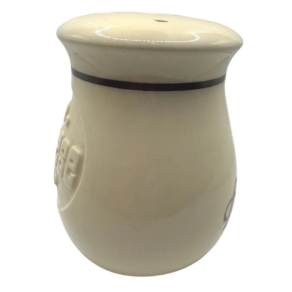 Vintage‎ Ceramic Parmesan Cheese Shaker Dispenser Cream with Brown Script Accent